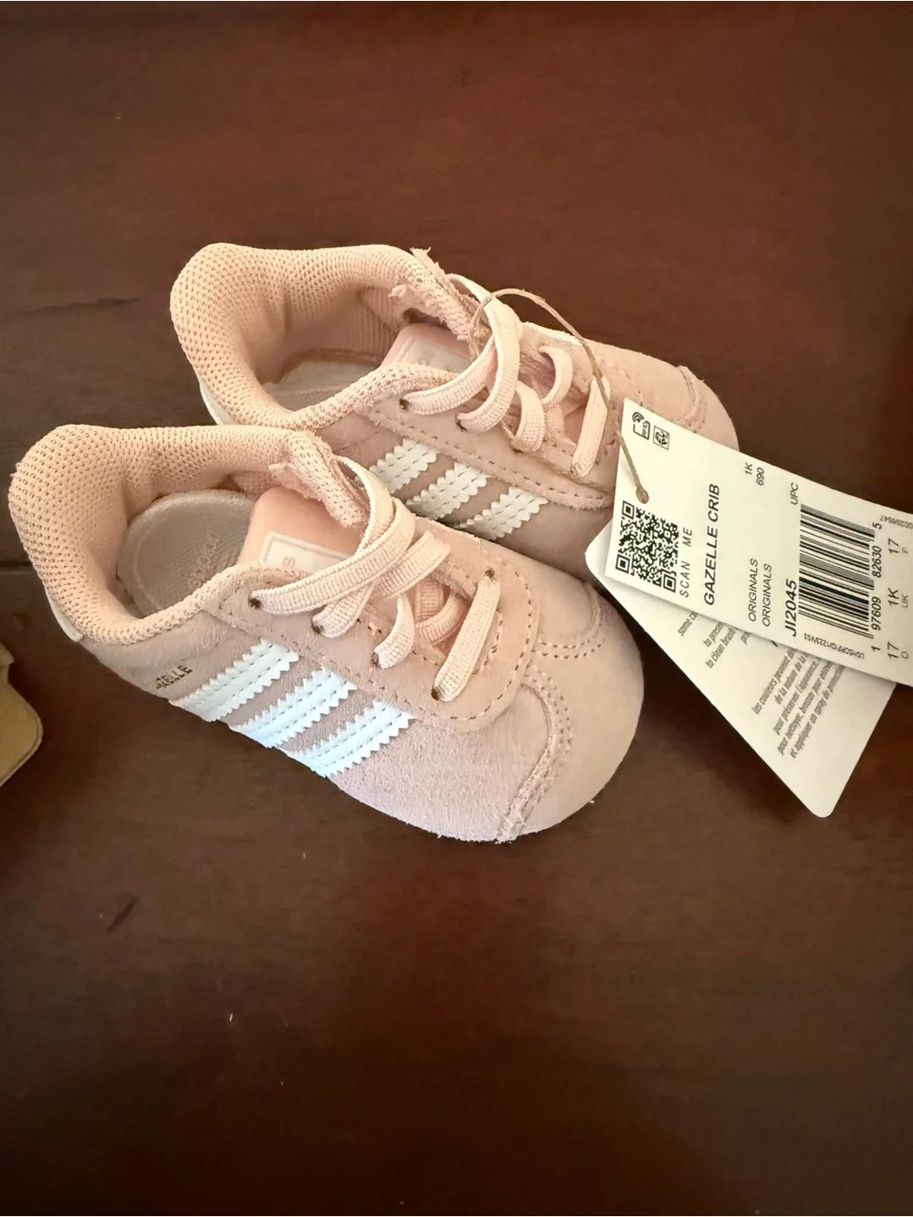 adidas Pink Suede Baby Gazelle Crib Shoe with White Stripes
